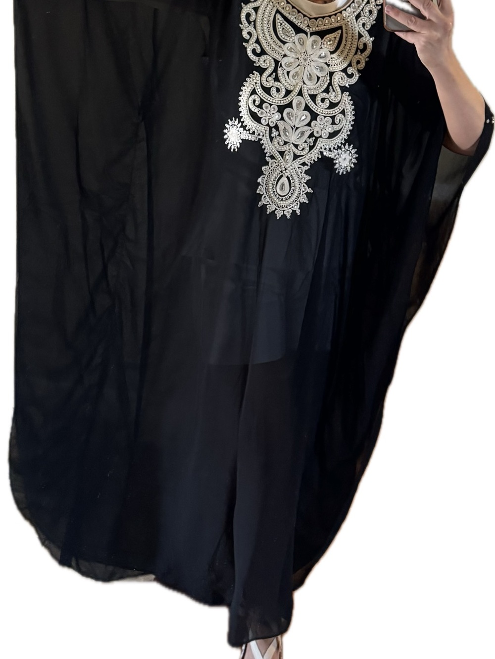 Chico's Black Swim Coverup with White Embellished Neckline